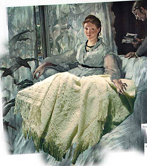Manet's wife "models" natural, woven shawls.