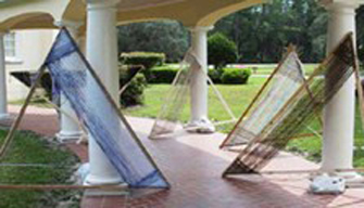 Large triangle weaving frames  in columnade
